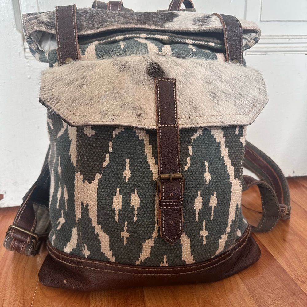 Myra Upcycled Leather and Canvas Backpack